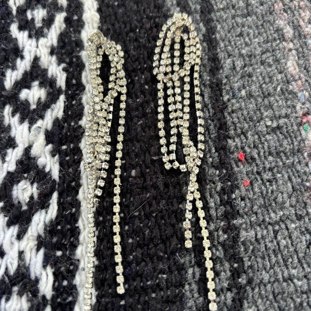 Silver Rhinestone Loop Dangle Earrings Fashion Je… - image 1